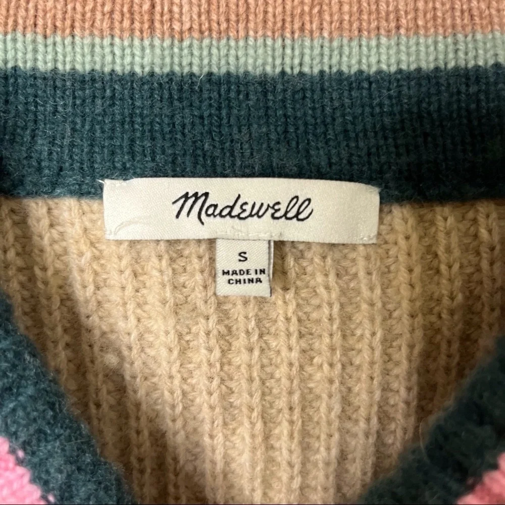 Madewell Tipped Forrest V Neck Knit Sweater Tan Size Small MC009 - Picture 7 of 9